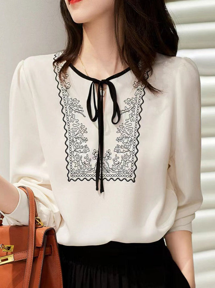 Hannah French Style Crew Neck Chiffon Shirt