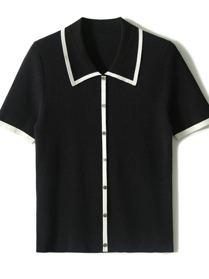 Ava Classic Contrast Lapel Knitted Top