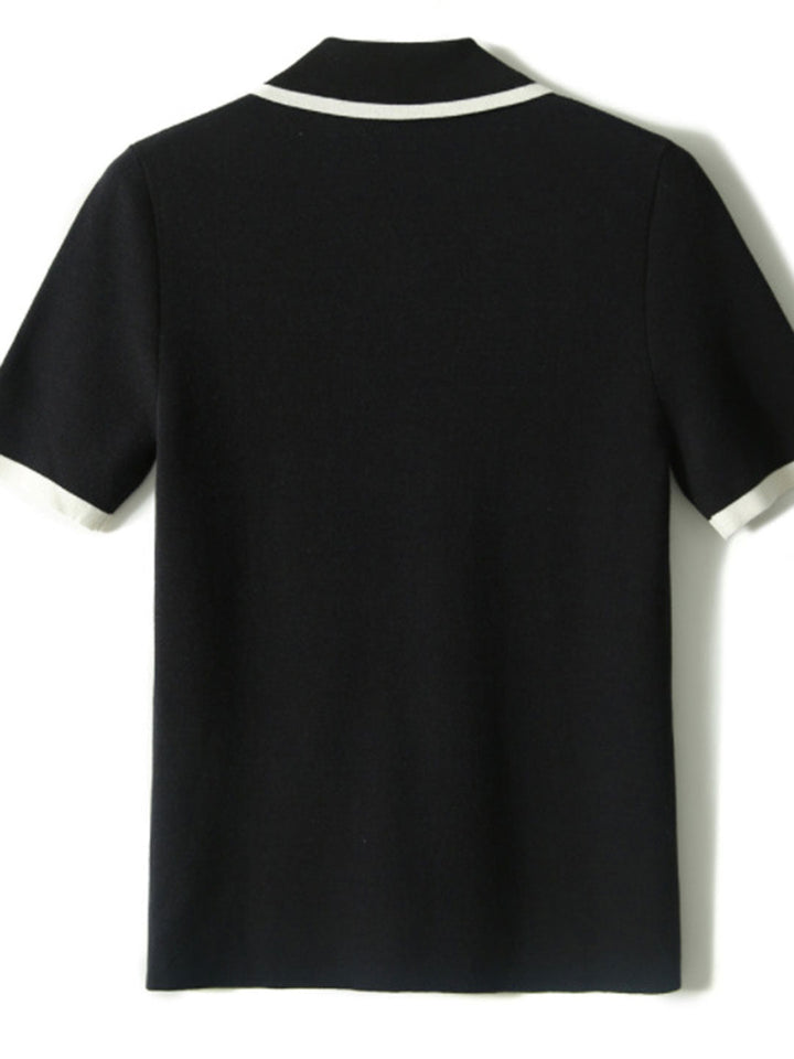 Ava Classic Contrast Lapel Knitted Top