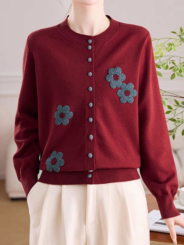 Destiny Daily Crew Neck Embroidered Knitted Cardigan