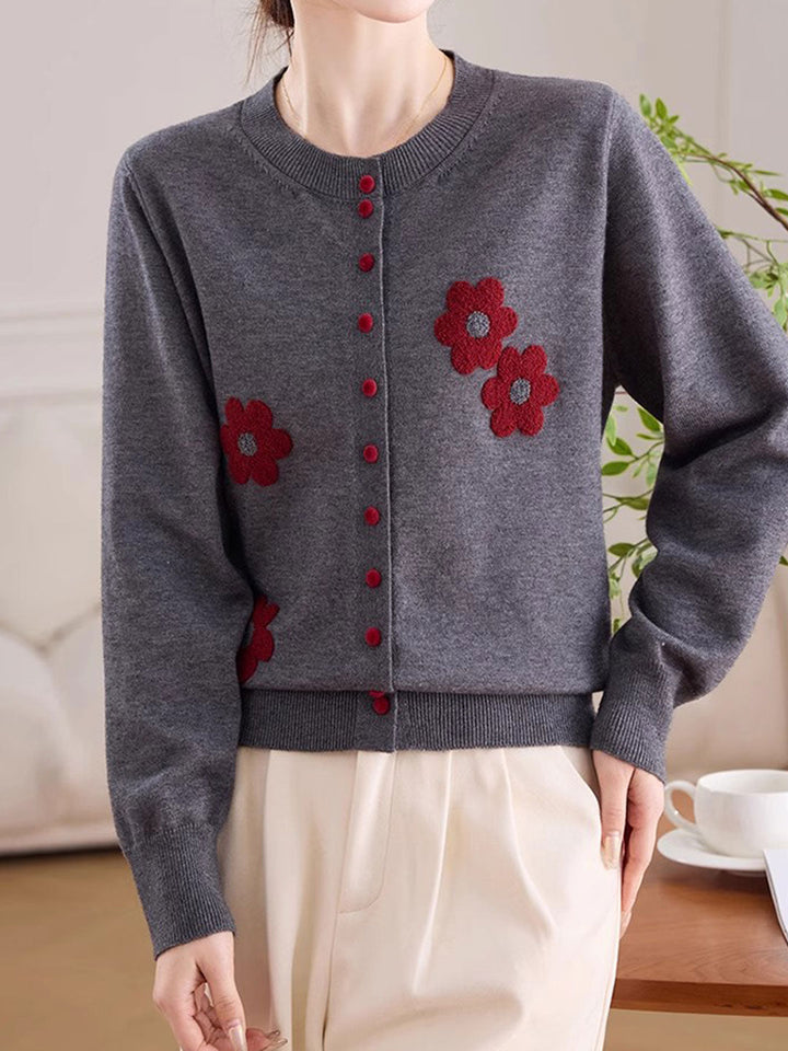 Destiny Daily Crew Neck Embroidered Knitted Cardigan