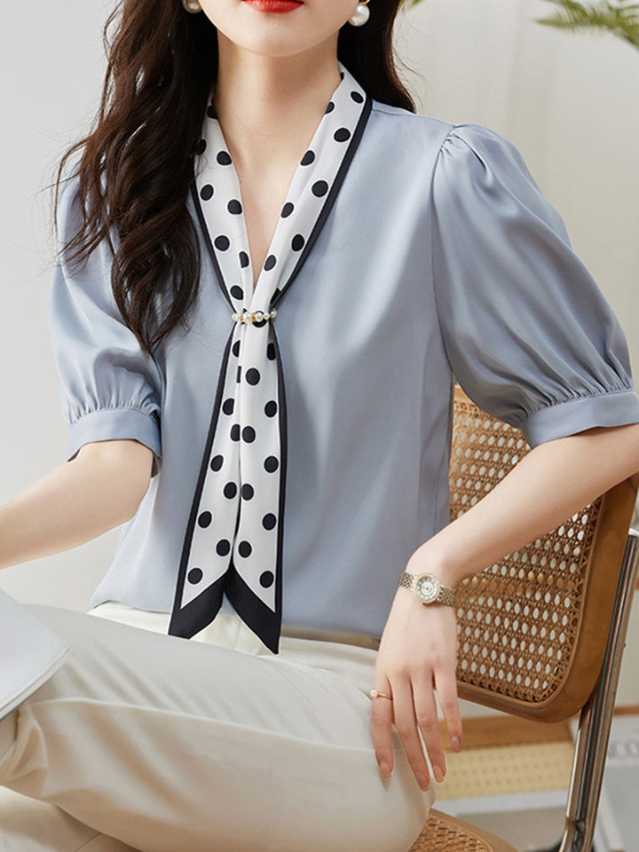 Kaitlyn Classic Printed Bow Satin Shirt
