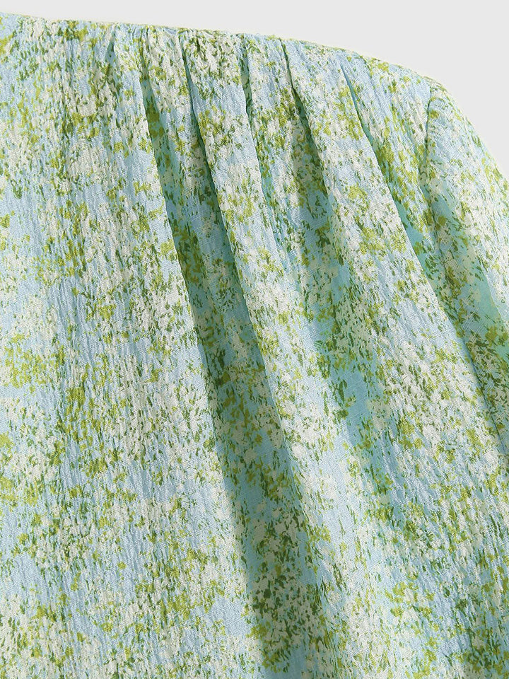 Molly Printed Green Floral Chiffon V-neck Shirt