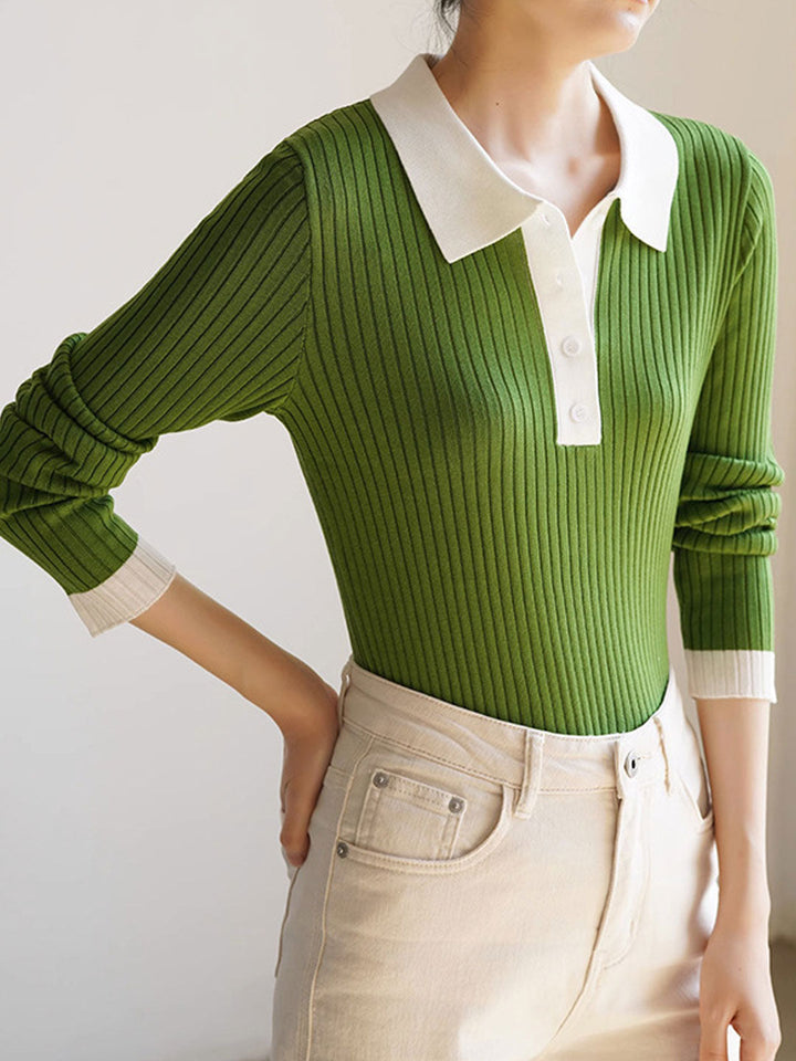 Jessica Retro Contrast Color Slim Knitted Sweater