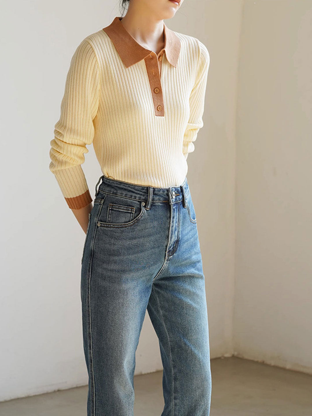 Jessica Retro Contrast Color Slim Knitted Sweater