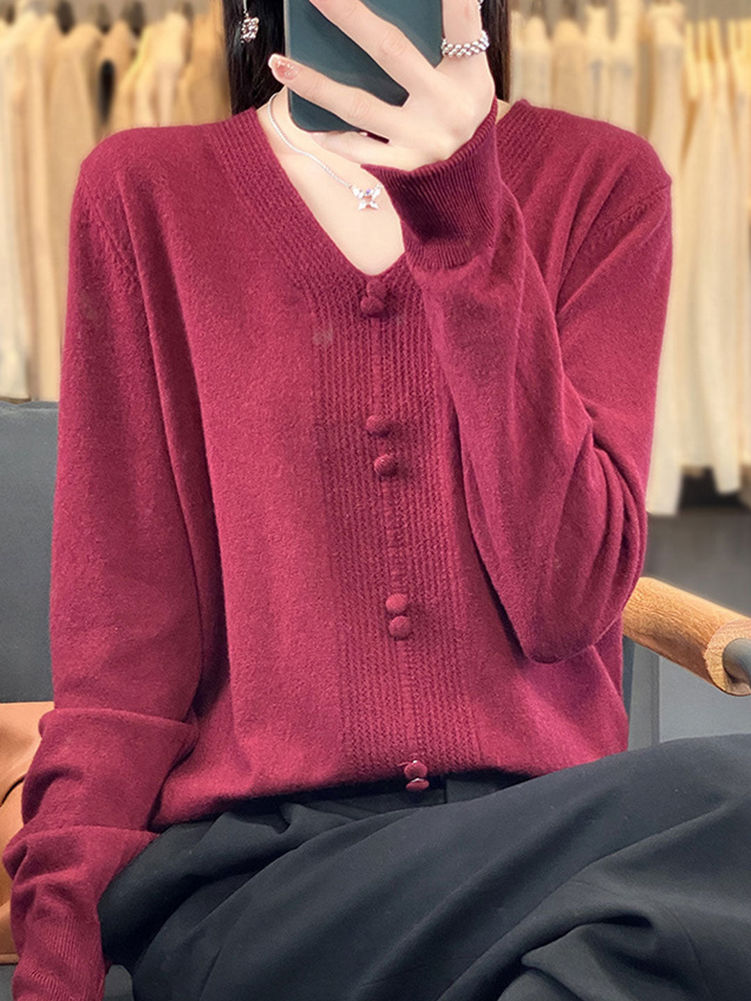 Abigail Casual V-neck Loose Knitted Sweater-Pink