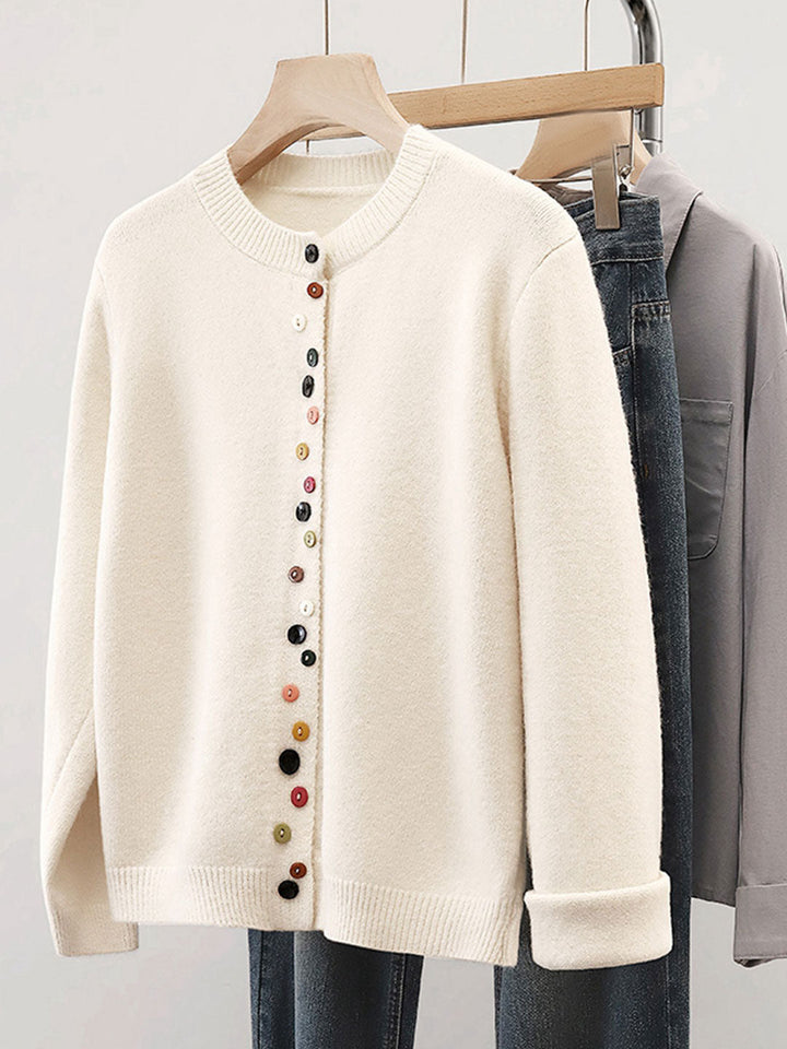 Aaliyah Classic Crew Neck Buttoned Knitted Cardigan-Red