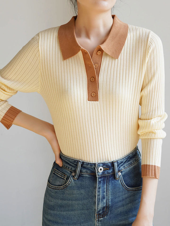 Jessica Retro Contrast Color Slim Knitted Sweater