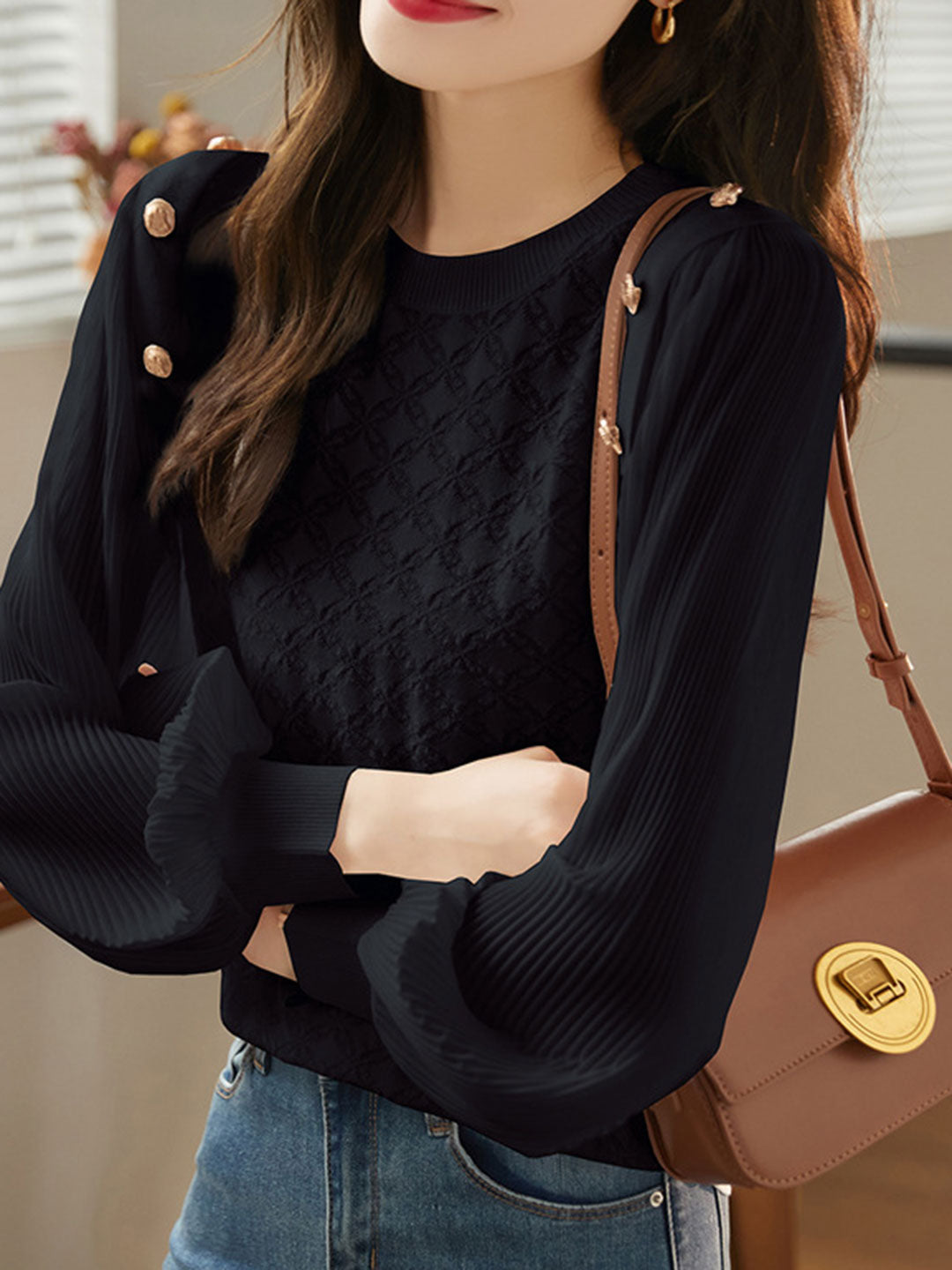 Alyssa Elegant Balloon Sleeve Knitted Blouse