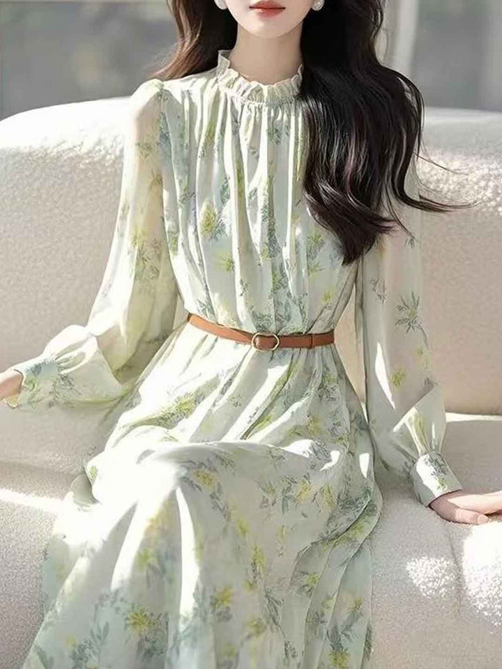 Chloe Slim Crew Neck Waisted Floral A-Line Dress