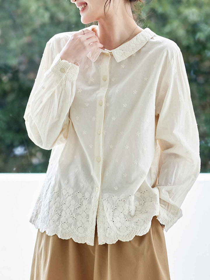 Emily Loose Doll Collar Embroidered Hollowed Top