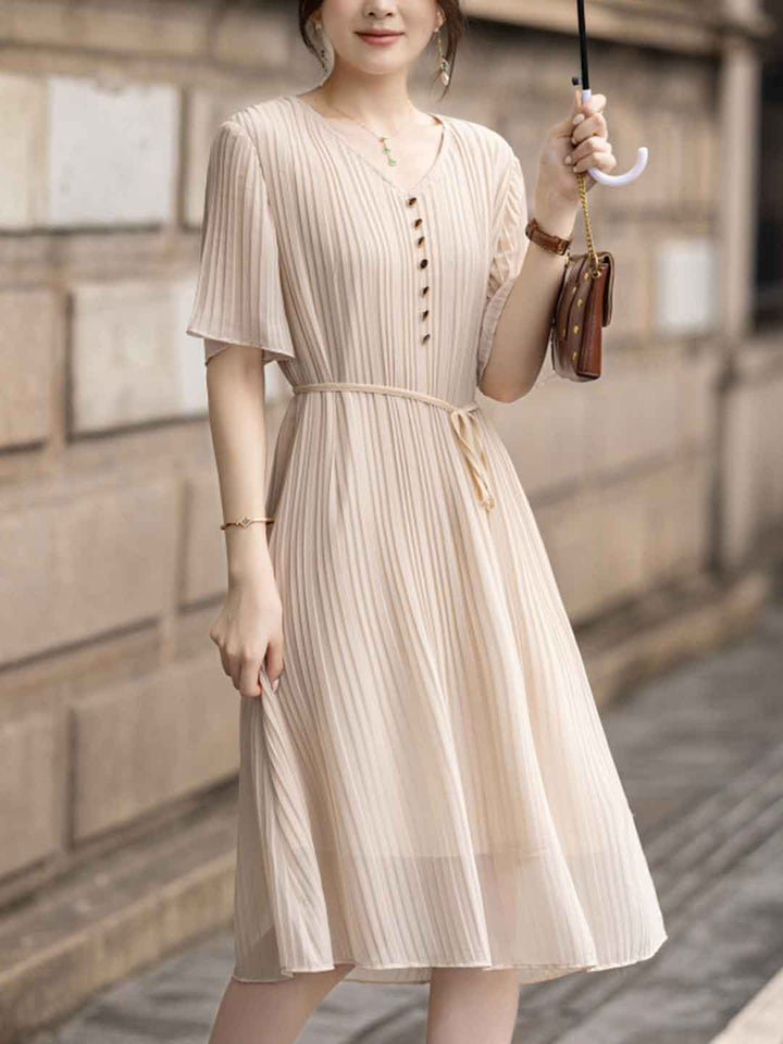 Jessica Elegant V-neck Solid Color Dress