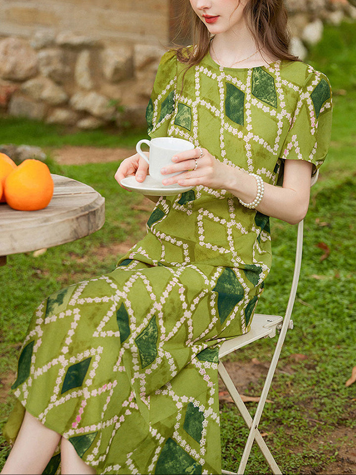 Kayla Elegant Crew Neck Tie-Dyed Dress