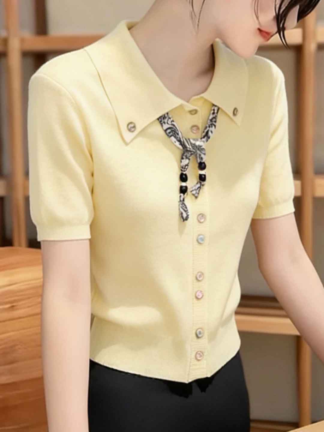 Sophia Chic Polo Collar Knitted Top