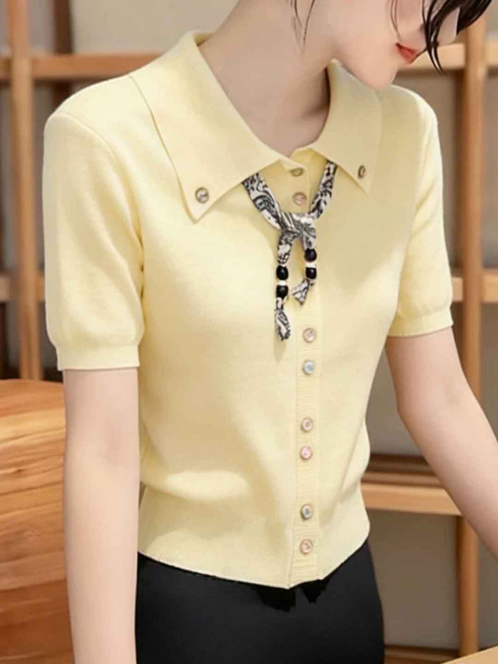 Sophia Chic Polo Collar Knitted Top