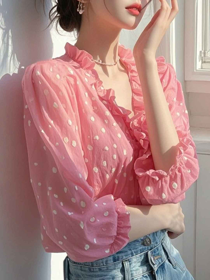 Peyton Vacation Auricular Polka Dot Chiffon Top