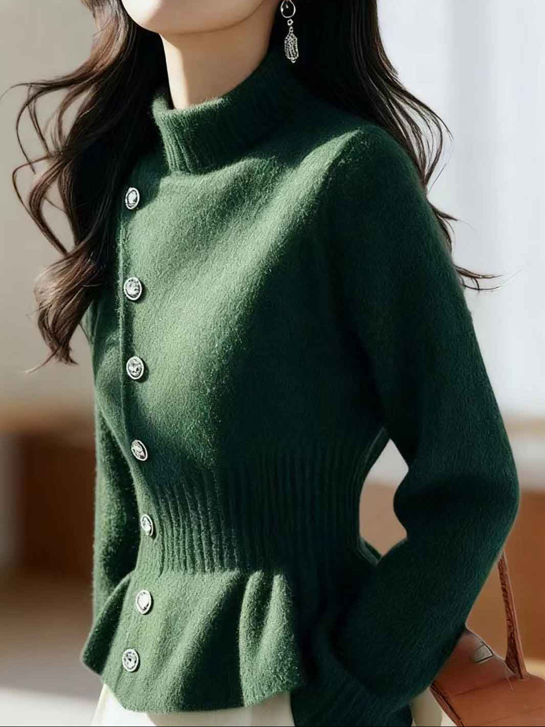 Valeria Slim Turtleneck Solid Color Pullover Knitted Top