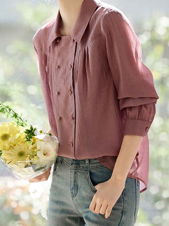 Chloe Daily Lapel Pleated Textured Top