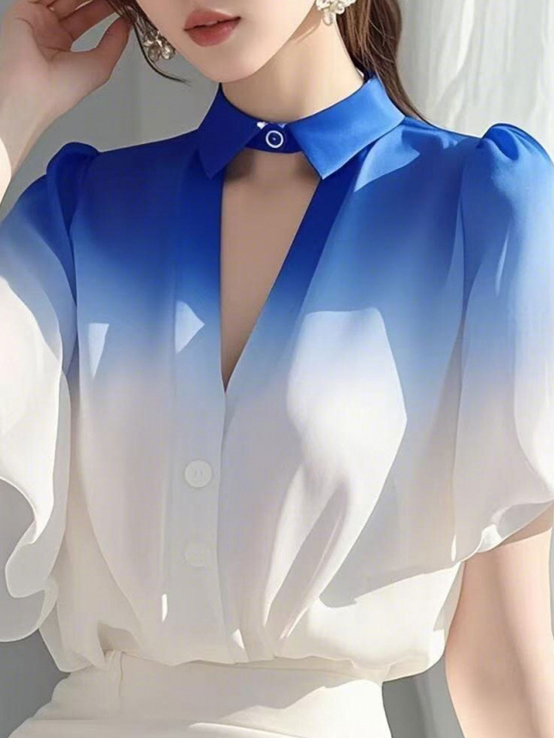Emily Classic V-Neck Gradient Chiffon Blouse
