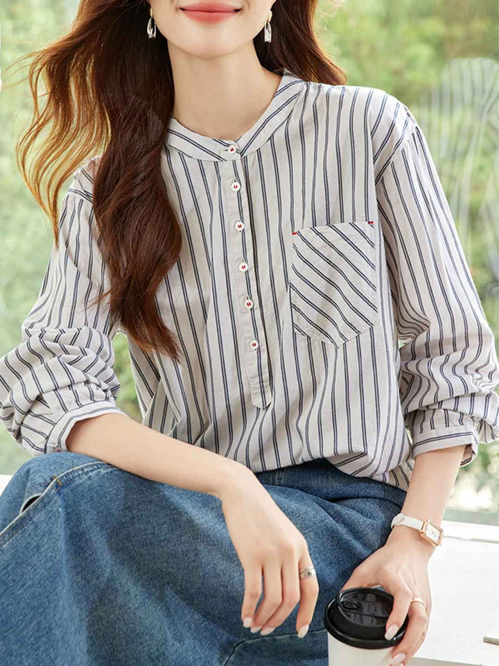 Ella Daily Crew Neck Striped Pullover Shirt