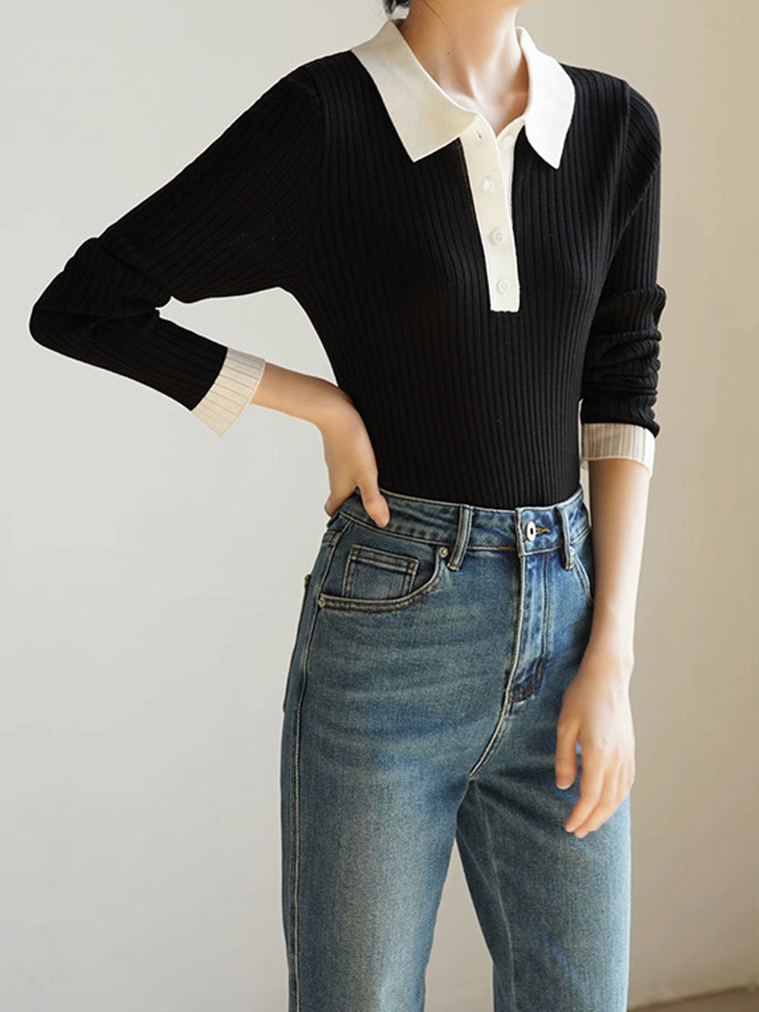 Jessica Retro Contrast Color Slim Knitted Sweater