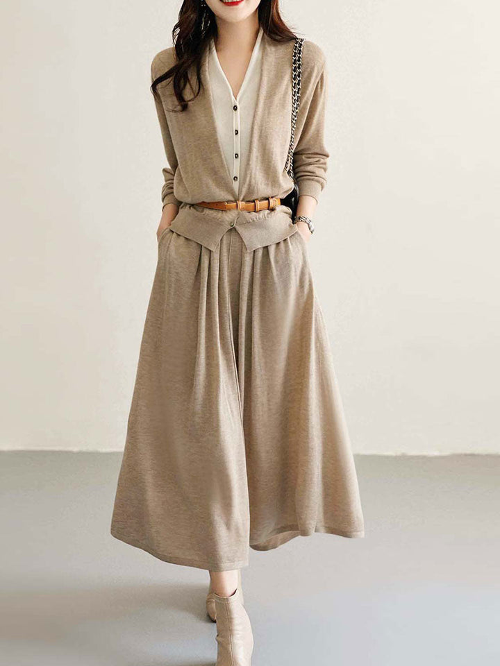 Ruby Classic V-neck Knitted Cardigan Skirt Set