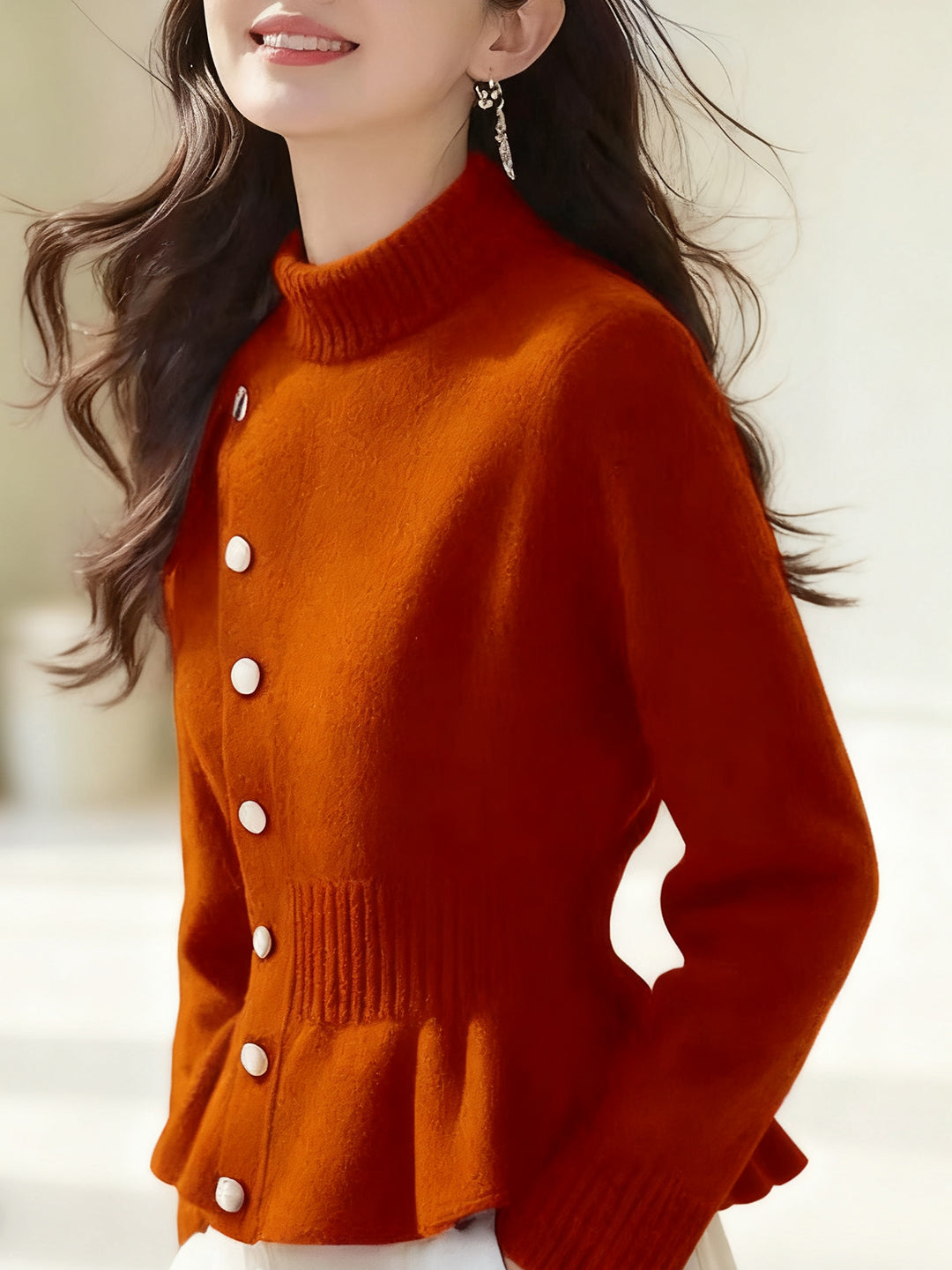 Valeria Slim Turtleneck Solid Color Pullover Knitted Top