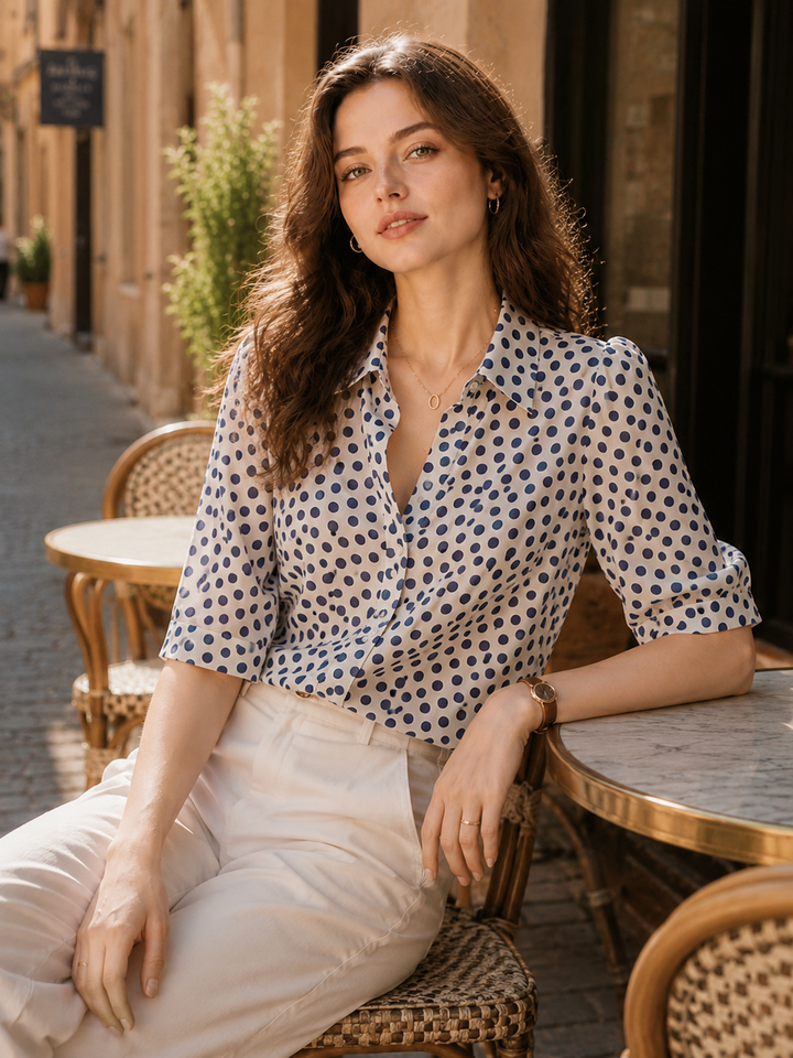 Morgan Retro Polka Dot Puff Sleeve Top