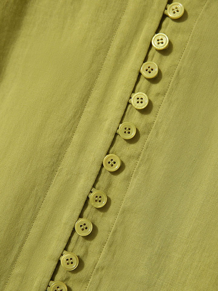 Molly Elegant Puff Sleeve Loose Shirt-Green