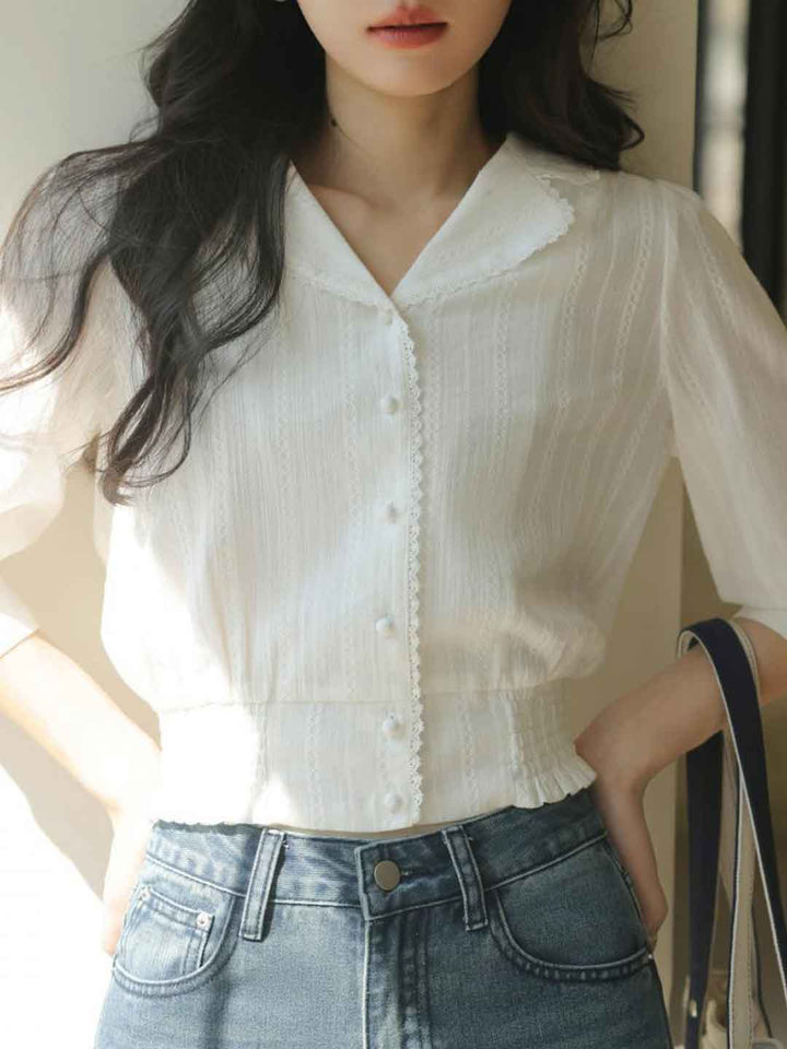 Valeria Elegant Lapel Lace Shirt