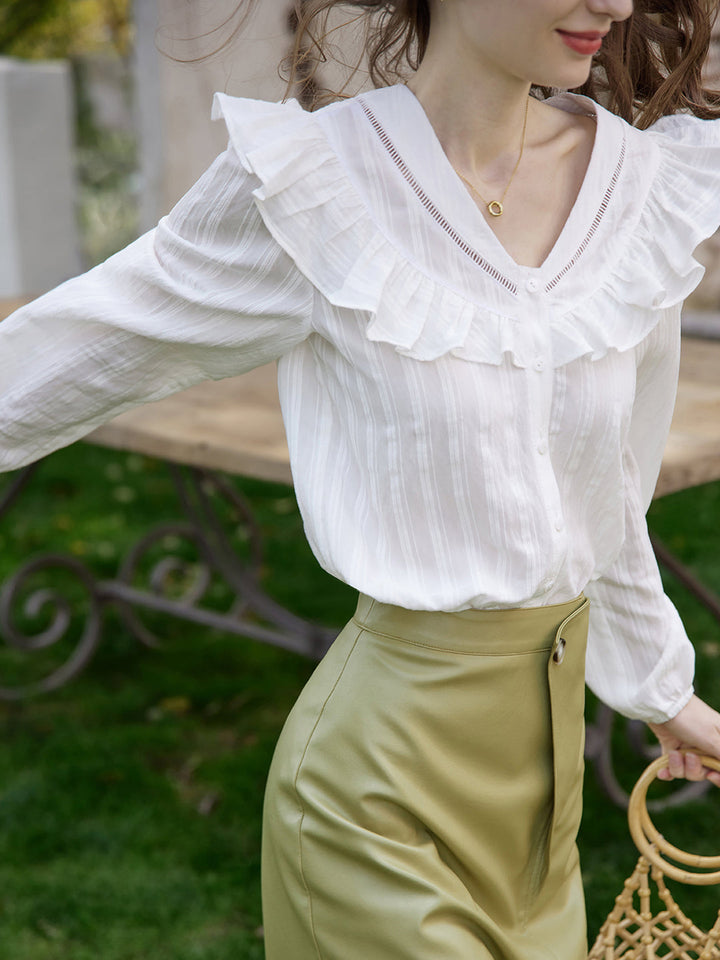 ROSELOVELLE Delicate Lace V-Neck Blouse