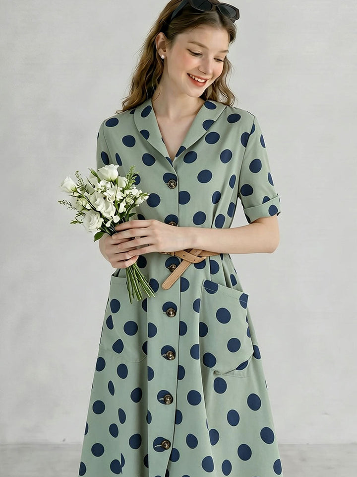 Brianna Retro V-neck Polka Dot Dress