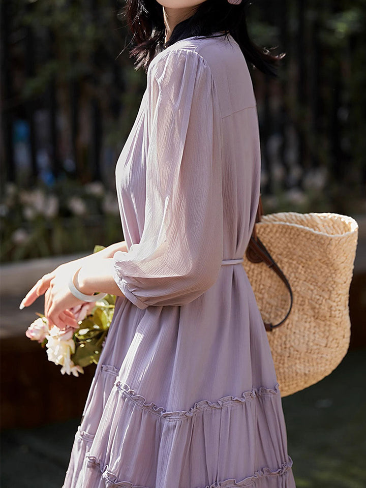 Sophie Elegant Pleated Tie Dress-Purple