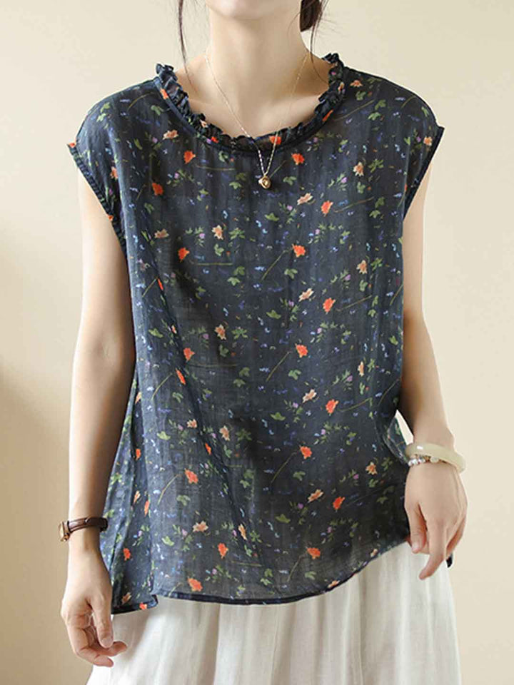 Ava Casual Auricular Collar Printed Top