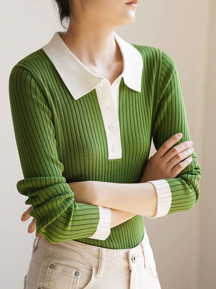 Jessica Retro Contrast Color Slim Knitted Sweater