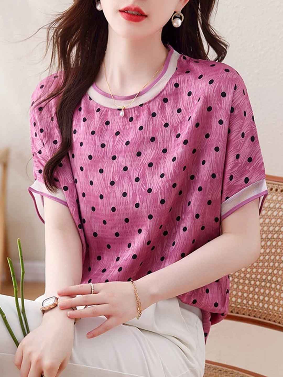 Sofia Loose Crew Neck Polka Dot Top