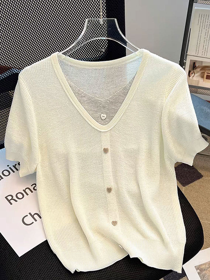 Angelina Casual V-neck Patchwork Knitted Top
