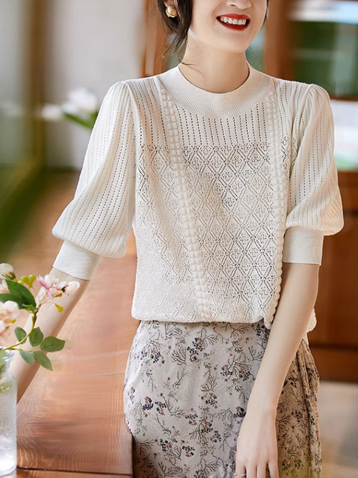 Hannah Retro Lantern Sleeve Diamond Knitted Top