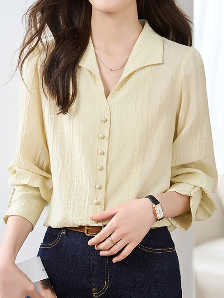 Abigail Classic V-neck Button Plain Shirt