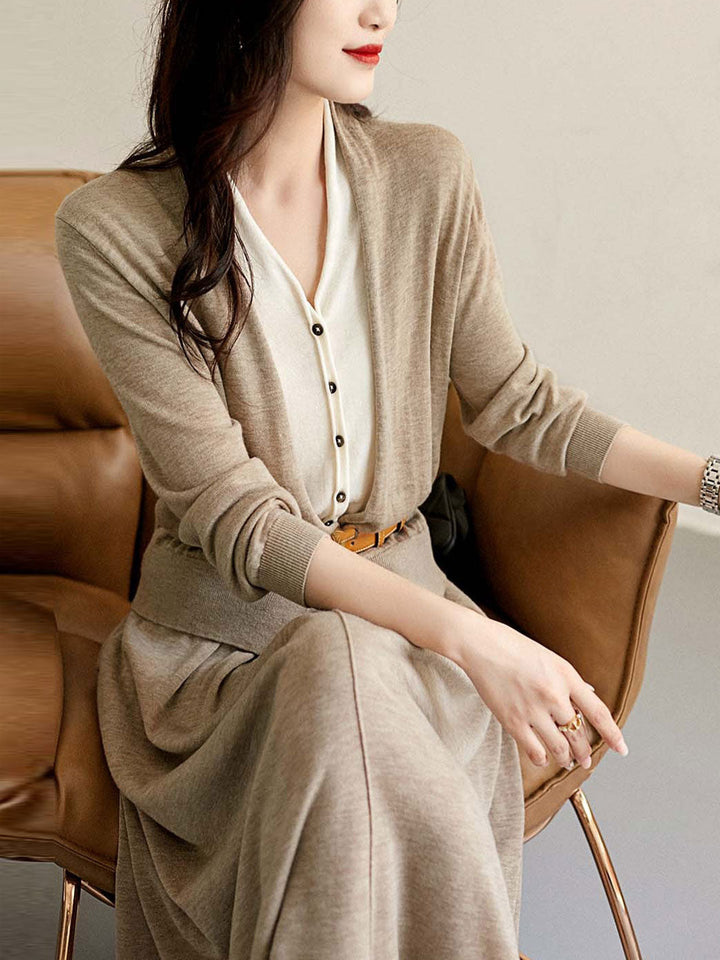 Ruby Classic V-neck Knitted Cardigan Skirt Set