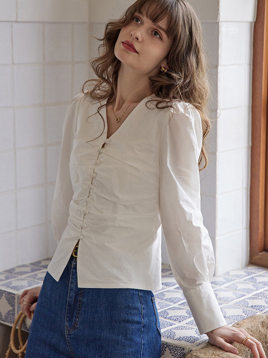 Jasmine Elegant V-Neck Puff sleeve Top