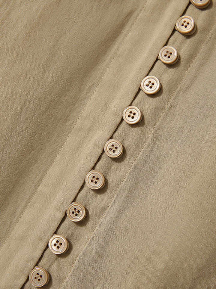 Molly Elegant Puff Sleeve Loose Shirt-Brown