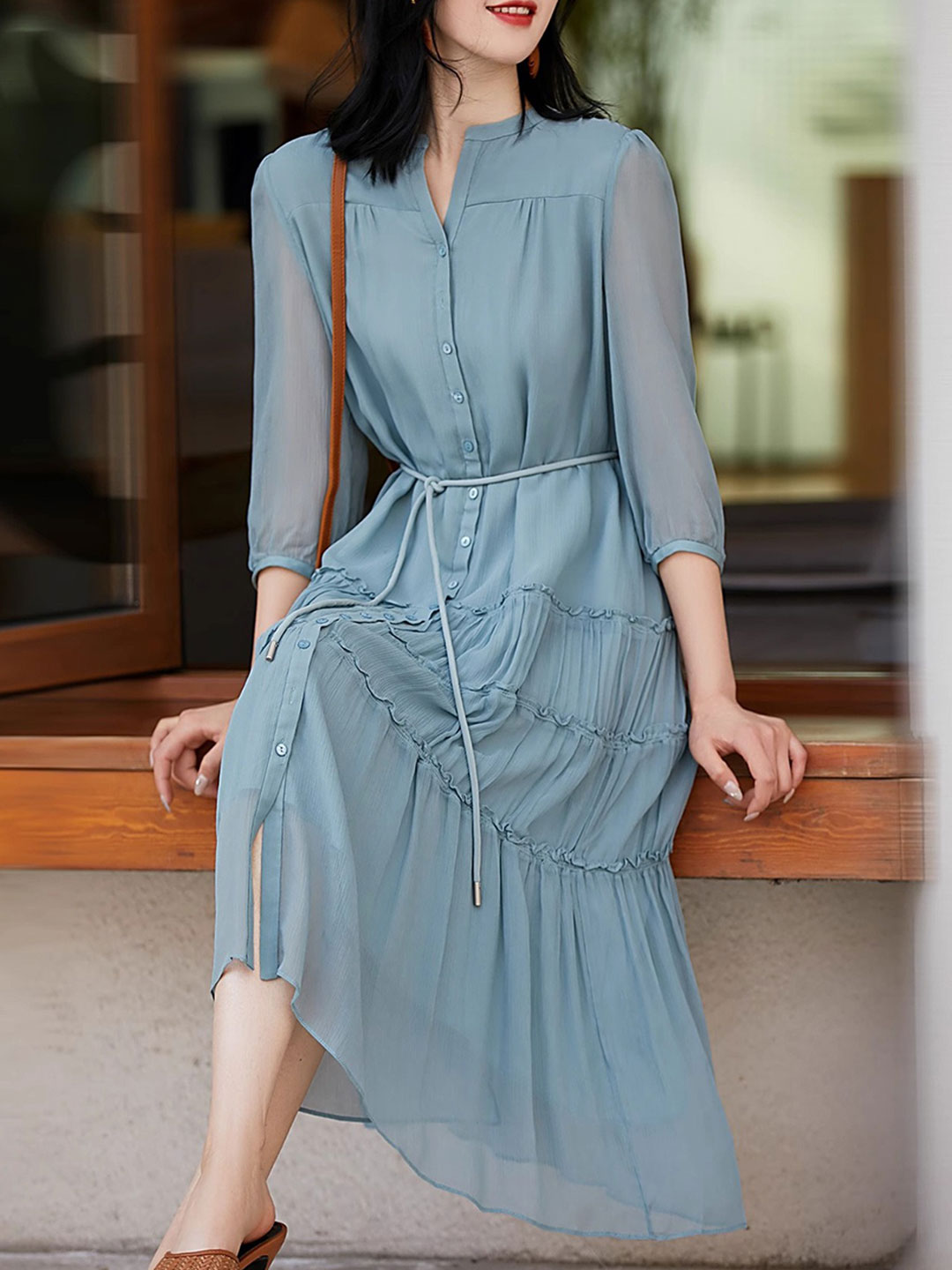 Sophie Elegant Pleated Tie Dress-Purple