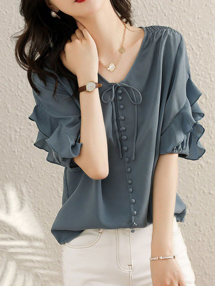 Ava Classic Ruffled Chiffon Top