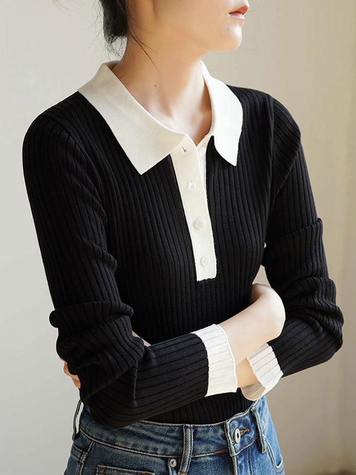 Jessica Retro Contrast Color Slim Knitted Sweater