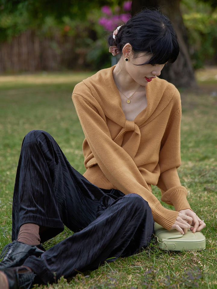 Kelly Knit V-Neck Vintage Sweater-Blue