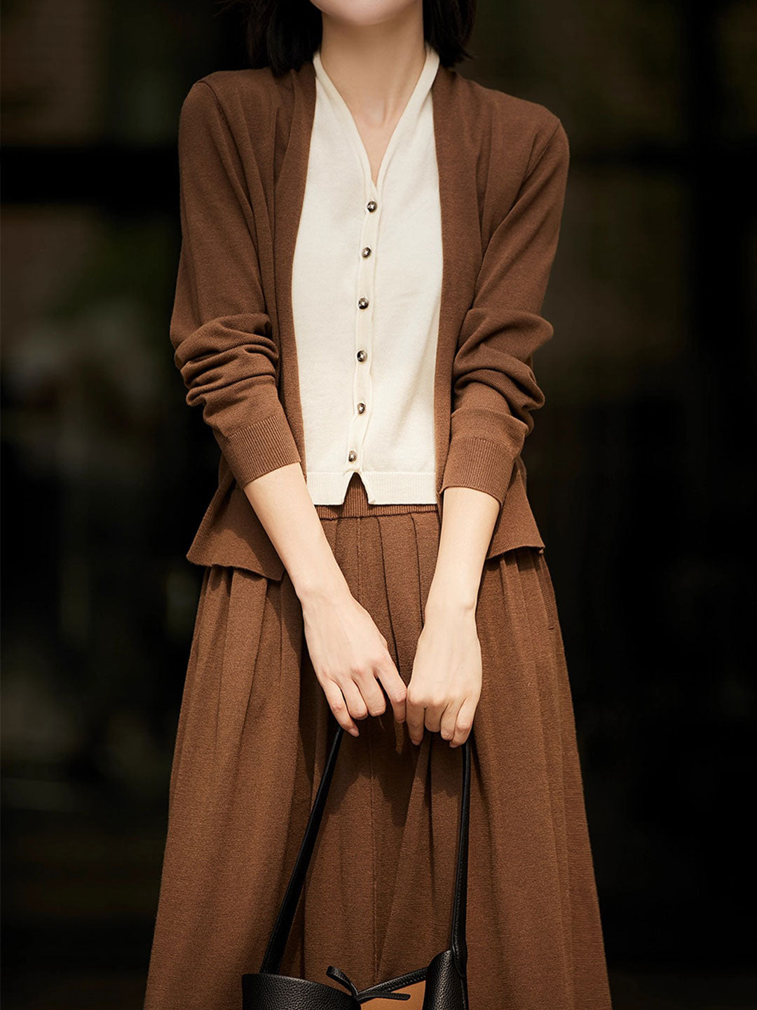 Ruby Classic V-neck Knitted Cardigan Skirt Set