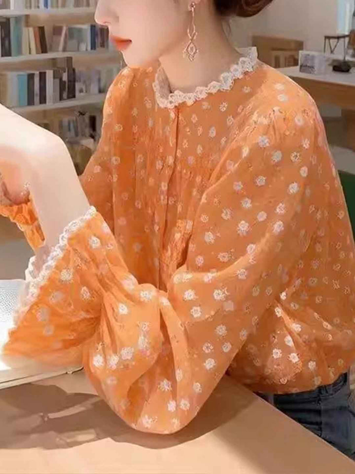Kayla Loose Auricular Puff Sleeve Floral Top