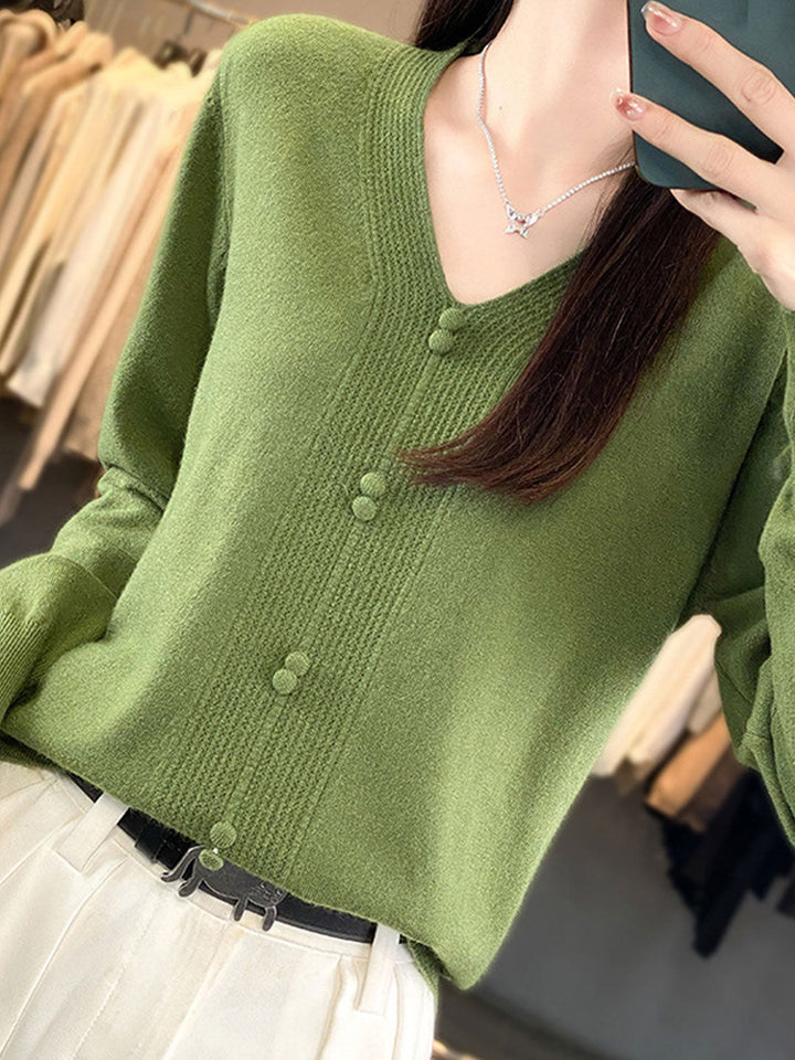 Abigail Casual V-neck Loose Knitted Sweater-Pink