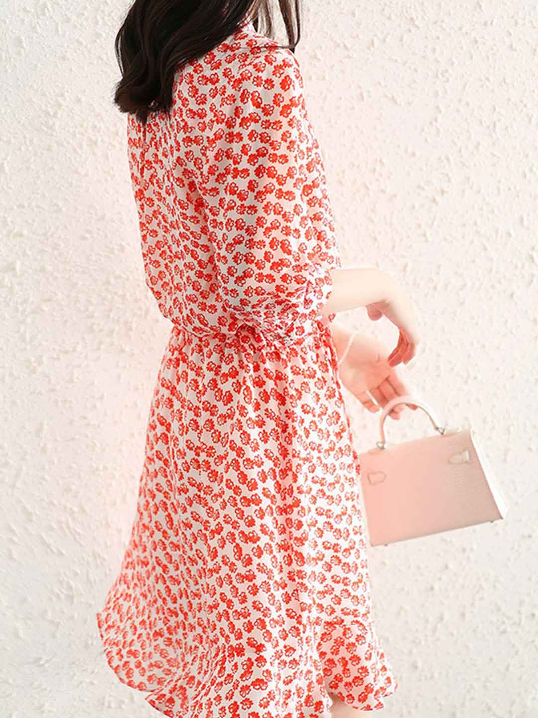 Emma Classic Stand Collar Floral Printed Dress